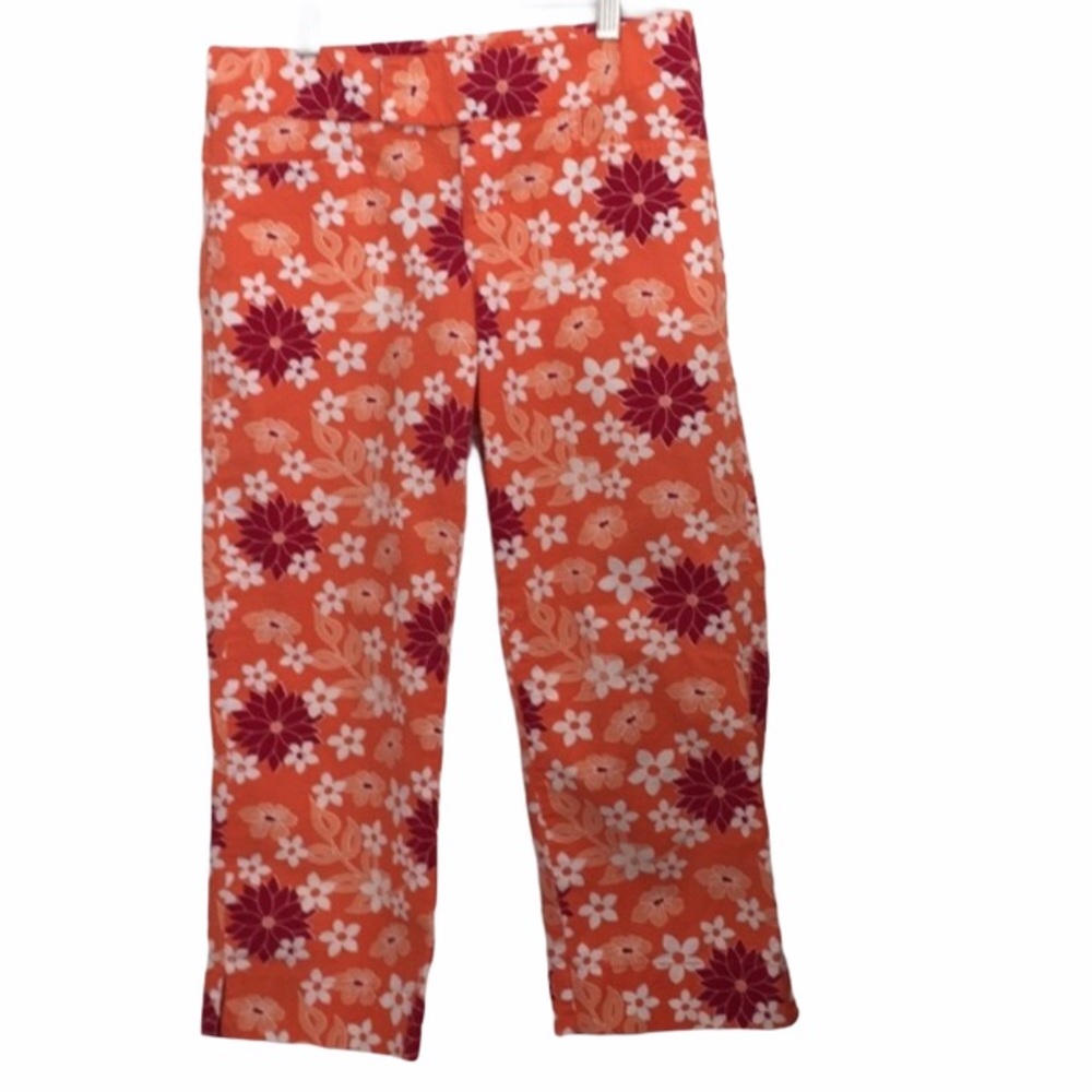 Vintage 60’s 70’s floral orange, red, white capris pants